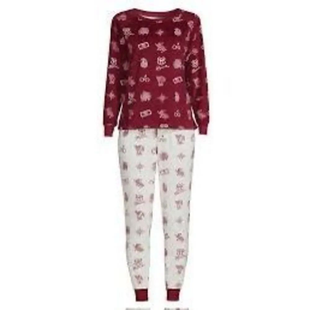 Harry Potter Women’s Size XL Pajama Set Red White Allover Print Velour 2 Piece